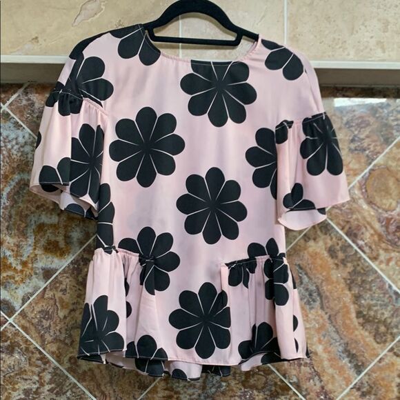 Ann Taylor Black and Pink Flower Peplum Top Size XSP (Petite) - Picture 14 of 15